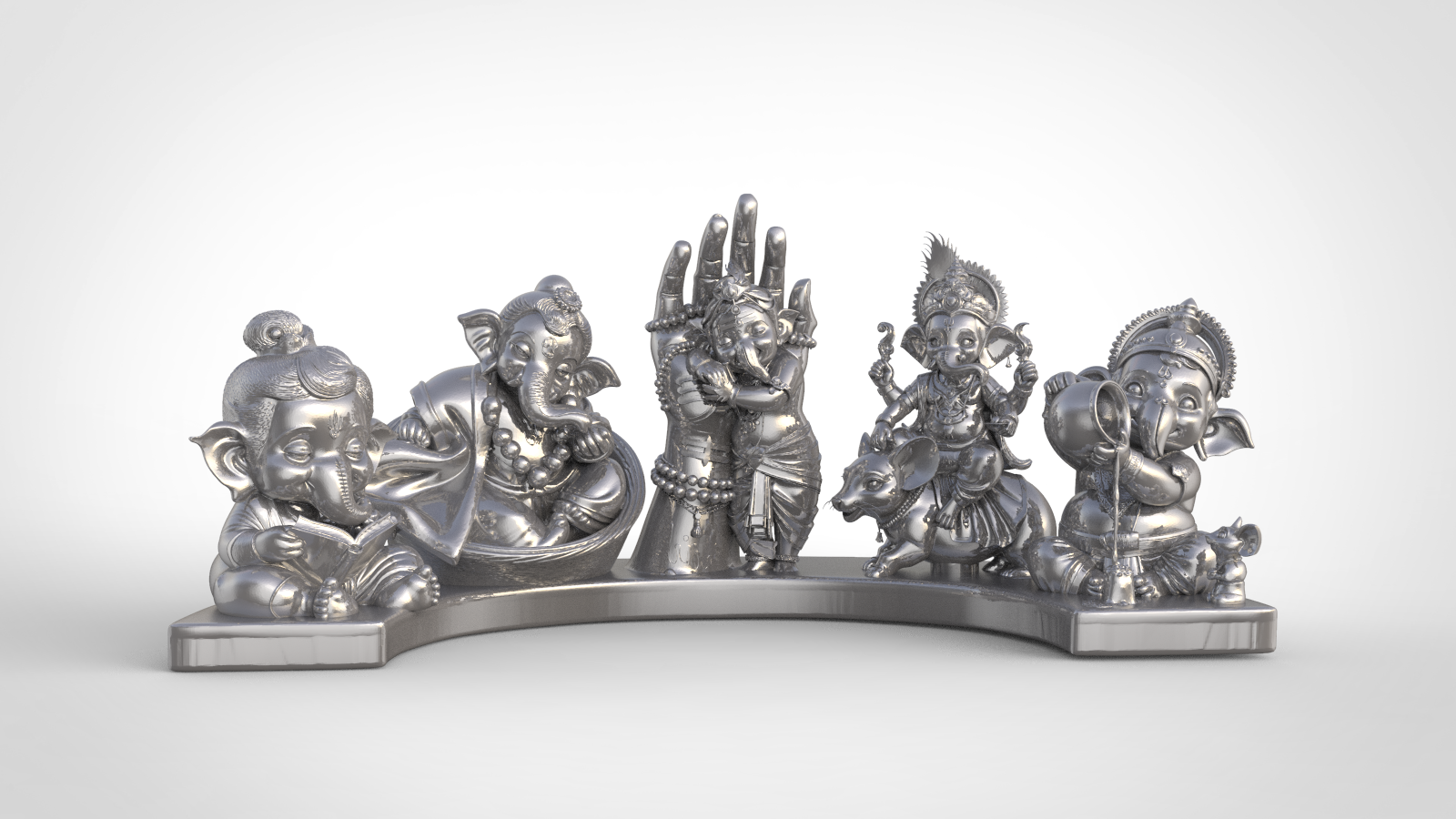 ganpati panchdev idol – 5 in 1 3d printed silver finis